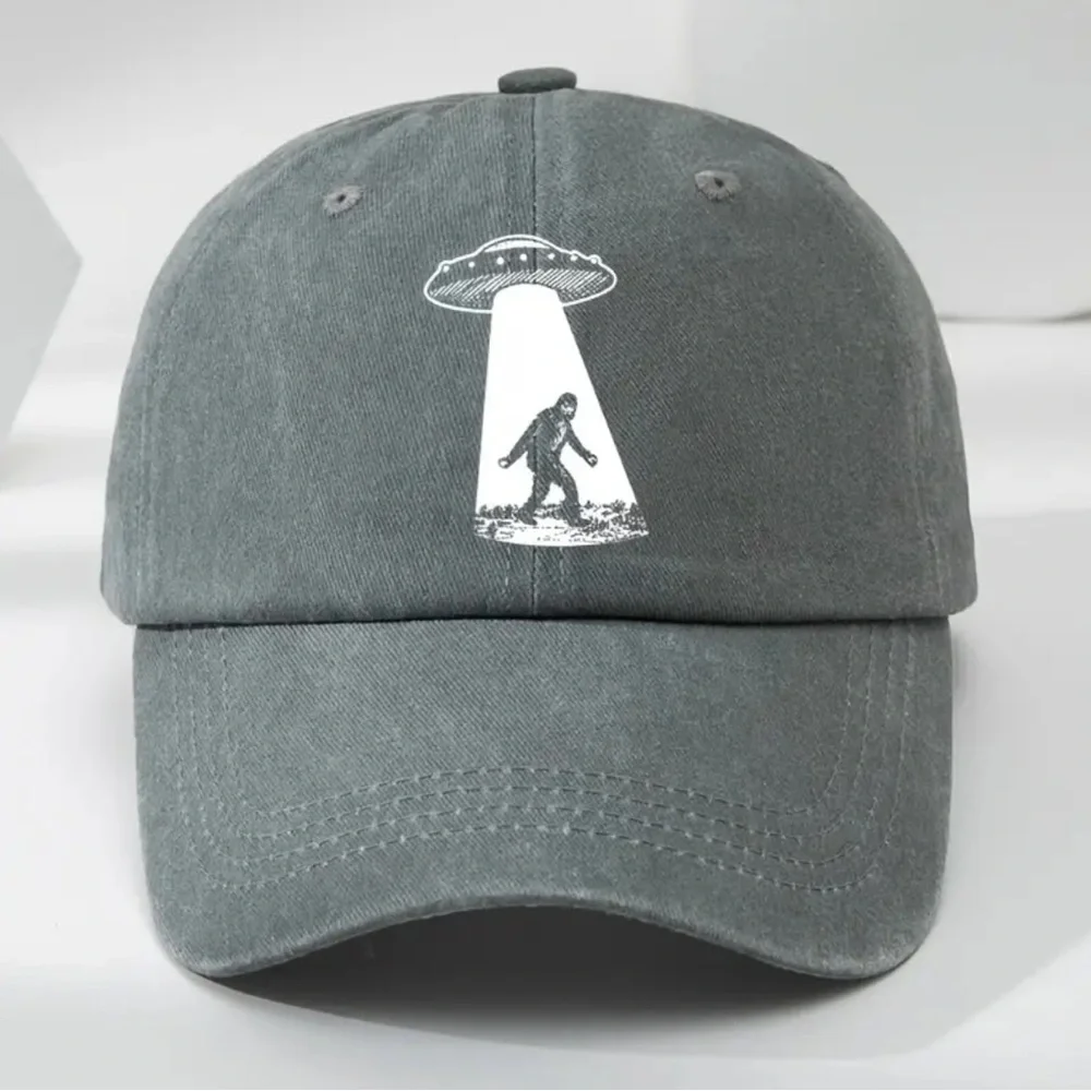 🆕 Distressed Vintage Washed Baseball Cap Bigfoot With UFO 🛸👽👣 - Picture 11 of 13